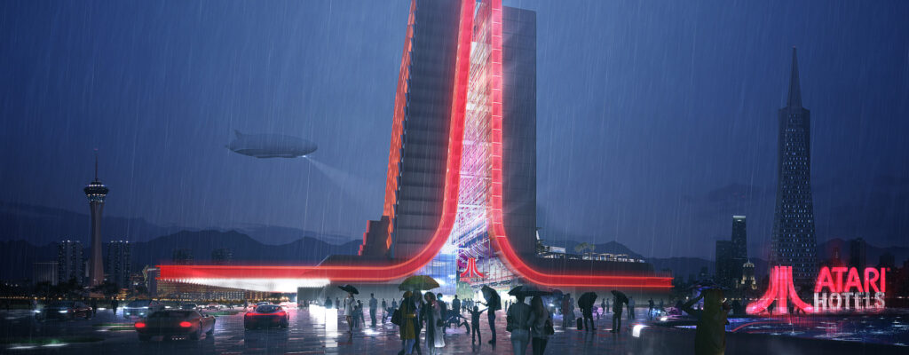 The concept art for an Atari-themed hotel.