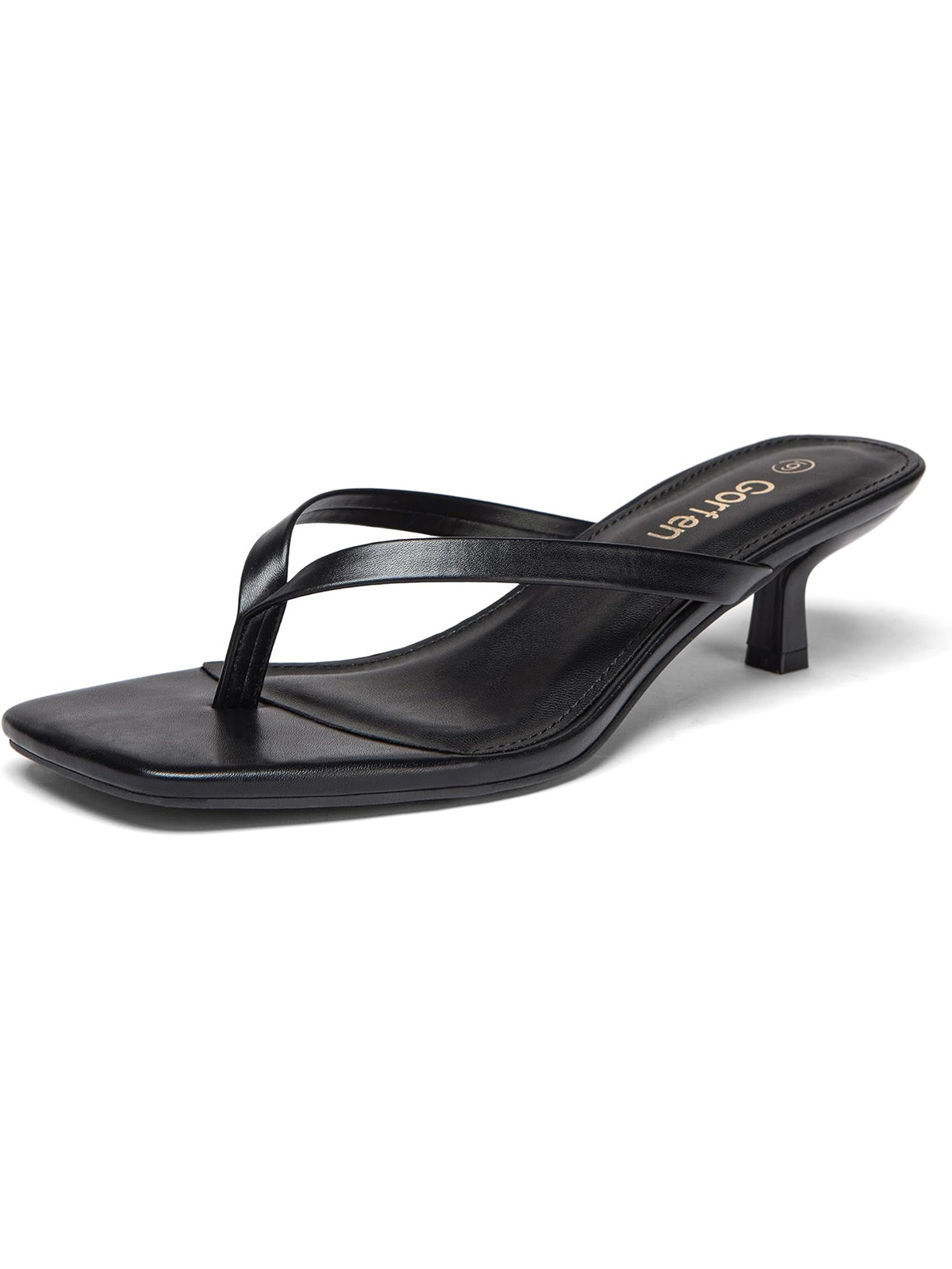 Gorfen Women's Kitten Heel Flip Flop Sandals Square Toe Cushioned Thong Heeled Sandals Black Size 6.5