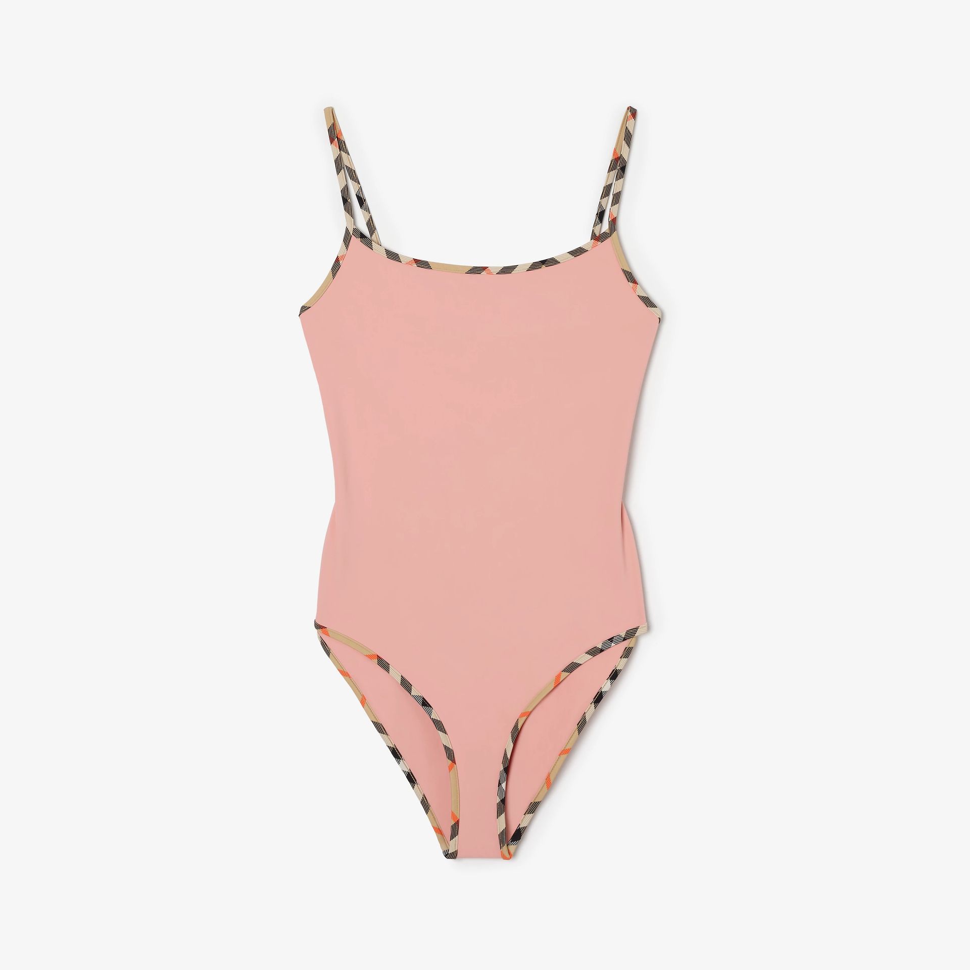 Check Trim Swimsuit in Begonia Pink - Women, Wool | Burberry&reg; Official
