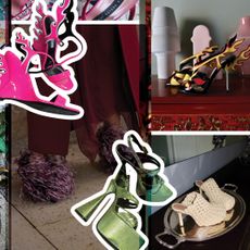 a collage of designer shoes