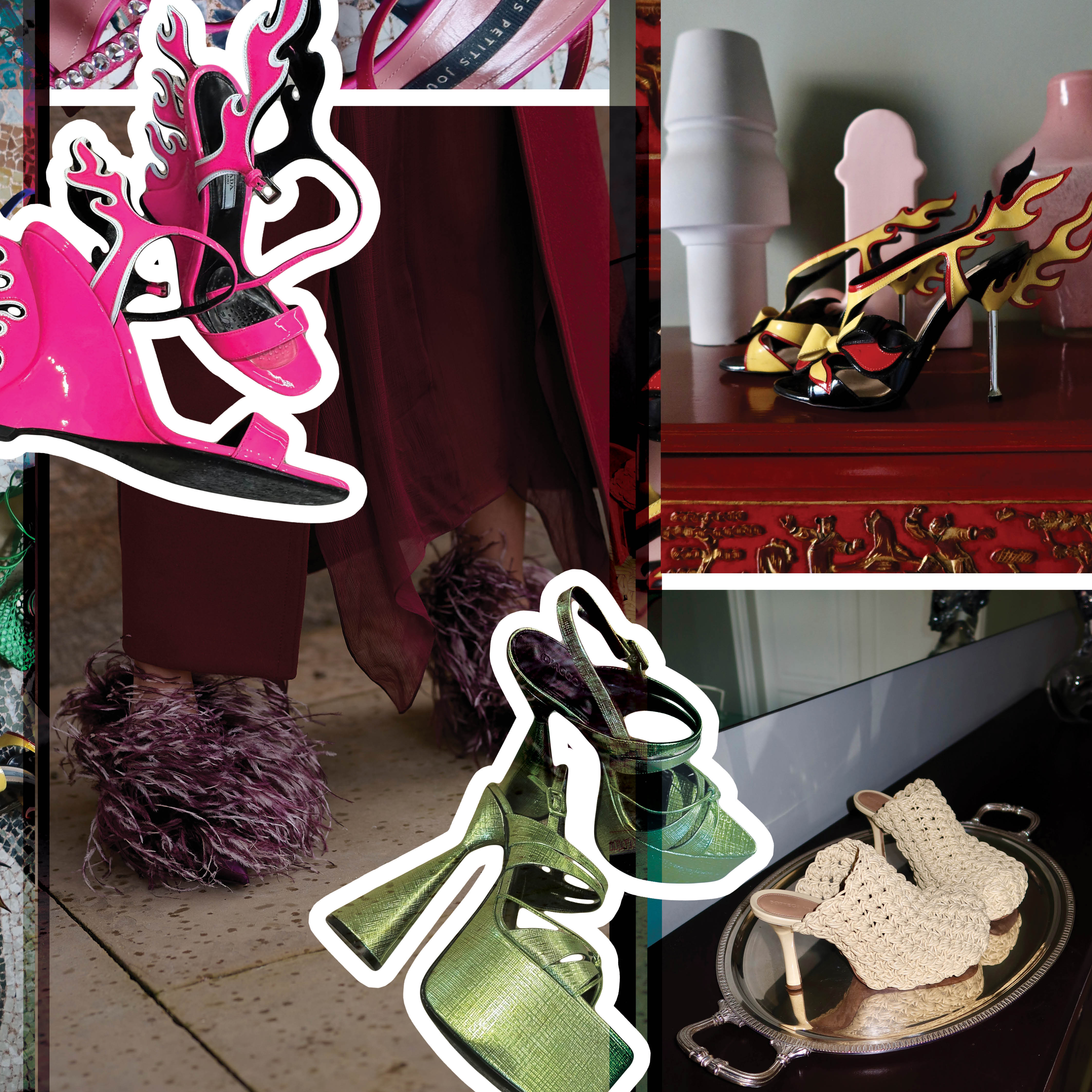 a collage of designer shoes