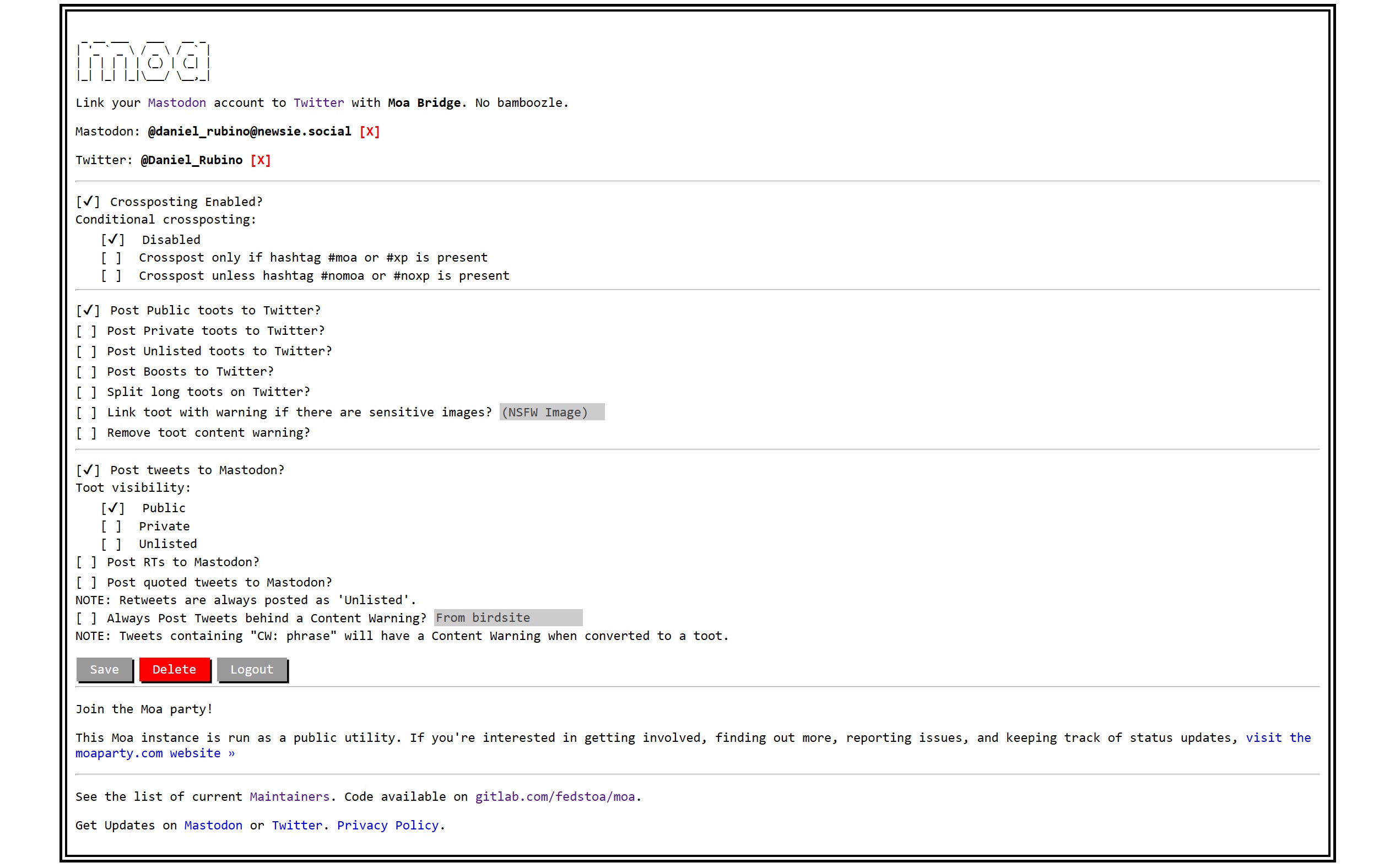 Moa.party lets you cross-post between Mastodon and Twitter.