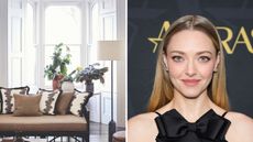 Living room with white window shutters / Amanda Seyfried