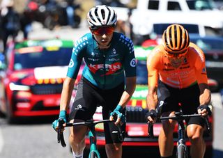 OUREM PORTUGAL AUGUST 18 LR Ibon Ruiz of Spain and Team Equipo Kern Pharma and Luis Angel Mate of Spain and Team Euskaltel Euskadi compete in the breakaway during the 79th La Vuelta Ciclista a Espana 2024 Stage 2 a 194km stage from Cascais to Ourem UCIWT on August 18 2024 in Ourem Portugal Photo by Tim de WaeleGetty Images