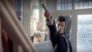 Matt Smith pointing his sonic screwdriver in Season 7 of Doctor Who