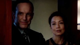 Clark Gregg as Coulson standing next to Ming-Na Wen as May on Agents of S.H.I.E.L.D.