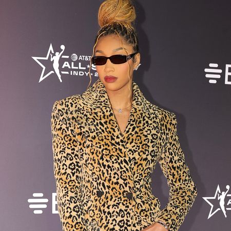 INDIANAPOLIS, IN - JULY 17: Angel Reese #5 of the Chicago Sky poses for a photo on the Orange Carpet as part of AT&T WNBA All-Star 2025 on July 17, 2025 at Indiana Convention Center in Indianapolis, Indiana. 