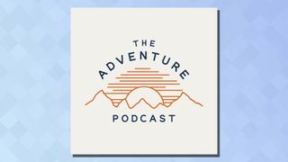 The logo of the The Adventure Podcast podcast on a blue background