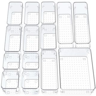 Smaziul 14 Pcs Clear Drawer Organiser With 4 Sizes Desk Organizer Ideal for Organizing, Cosmetics, Makeup, Jewelry, Office Supplies, Bathroom Accessories & Much More