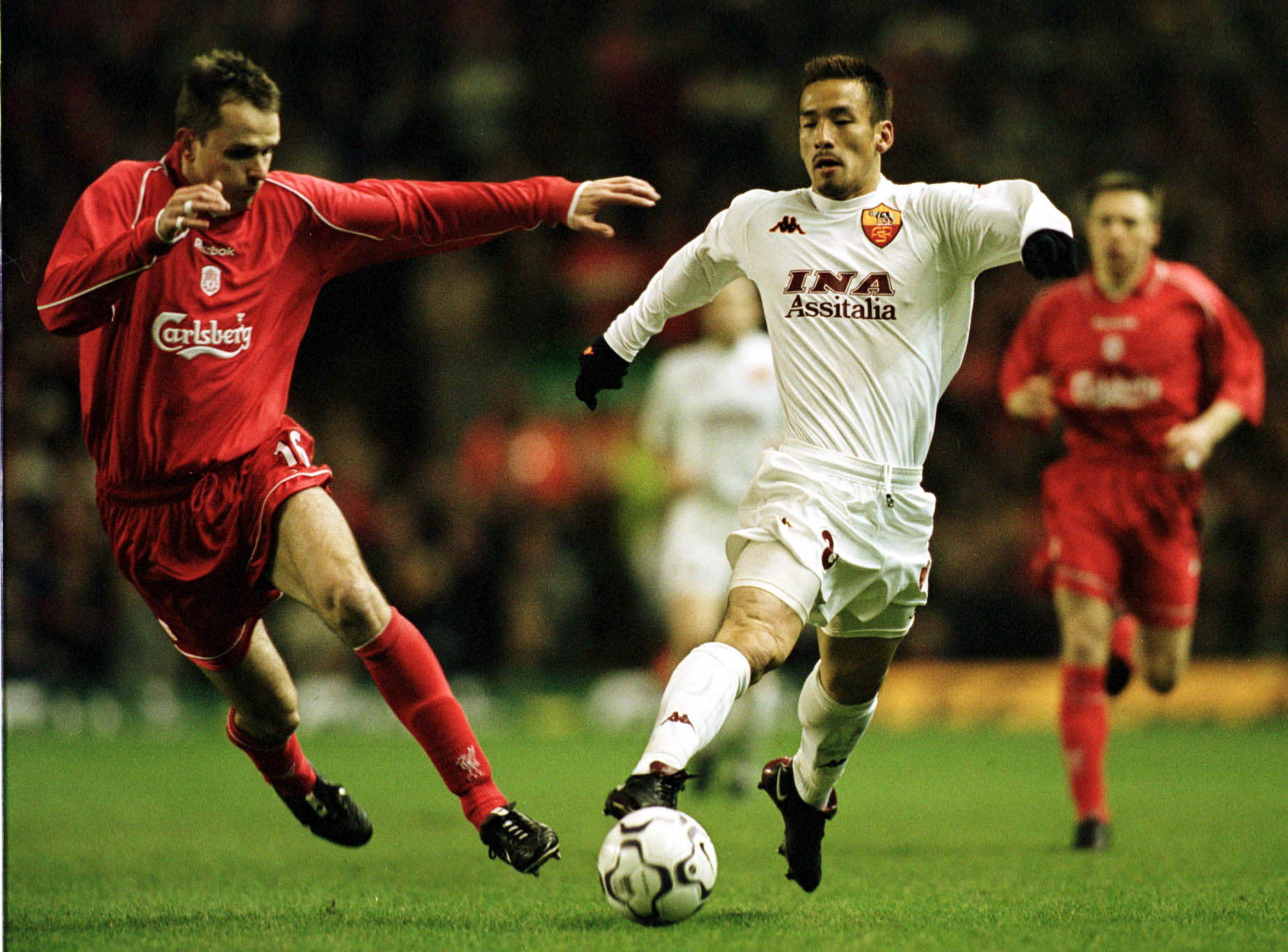 Hidetoshi Nakata in action for Roma against Liverpool in 2001.