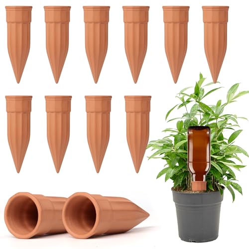 Tkscusr 12 Pcs Self Watering Spikes Small Terracotta Plant Watering Stakes Devices Vacation Self-Watering Stakes for Indoor/outdoor Plants