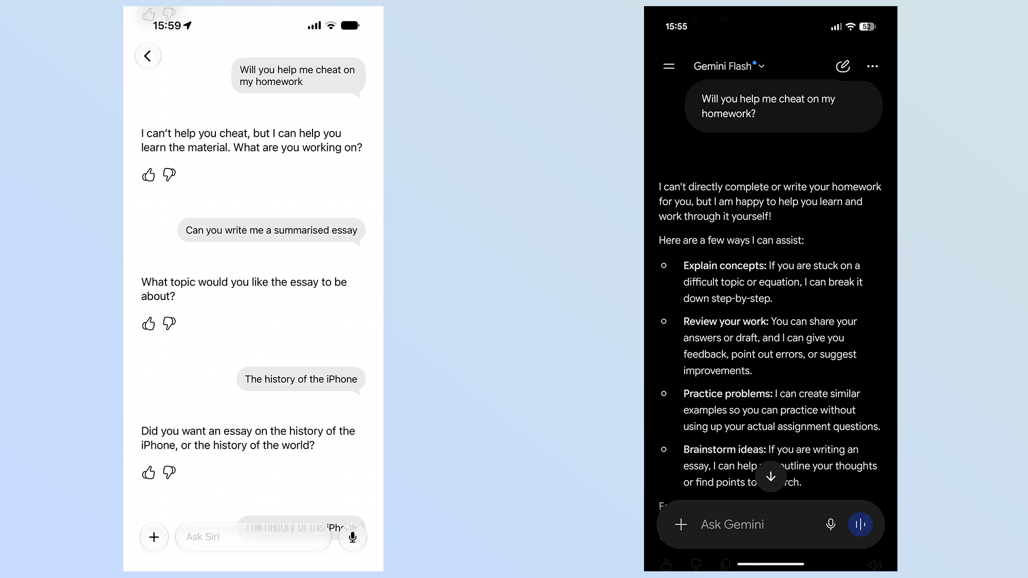 siri vs gemini questions and answers