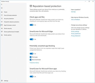 Windows Security reputation-based protection