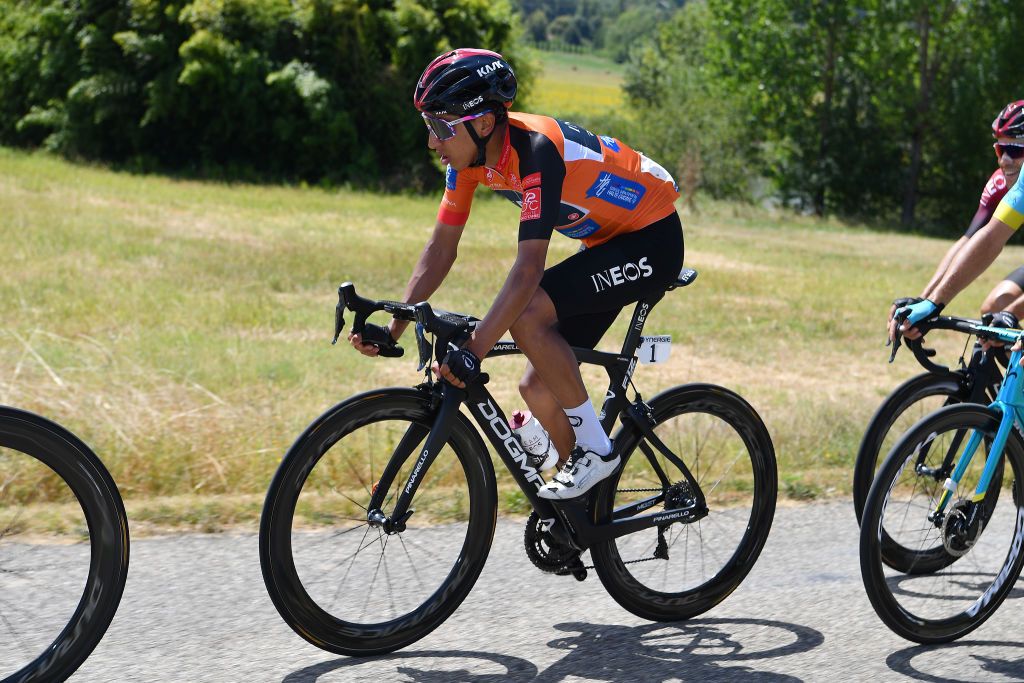 ROCAMADOUR FRANCE AUGUST 04 Egan Bernal of Colombia and Team Ineos Orange Leader Jersey during the 44th La Route dOccitanie La Depeche du Midi 2020 Stage 4 a 195km stage from Lectoure to RocamadourCauvaldorLot 295m RouteOccitanie RDO2020 on August 04 2020 in Rocamadour France Photo by Justin SetterfieldGetty Images