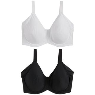 Black/white F-K Cup Under Arm Smoothing Non Pad Wired Minimising Ultimate Comfort Bras 2 Pack