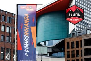 UTRECHT, NETHERLANDS - AUGUST 18: Detail view of La Vuelta decoration in the the streets of Utrecht during the 77th Tour of Spain 2022 - Team Presentation / #LaVuelta22 / #WorldTour / on August 18, 2022 in Utrecht, Netherlands. (Photo by Bas Czerwinski/Getty Images)