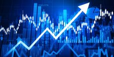 Stock market graph. Arrow graph shows market growth. 