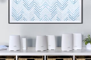 The Netgear Orbi 'family,' with the full-sized RBK50 system on the right. Credit: Netgear