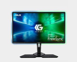 Asus CG32UQ monitor with grey backdrop