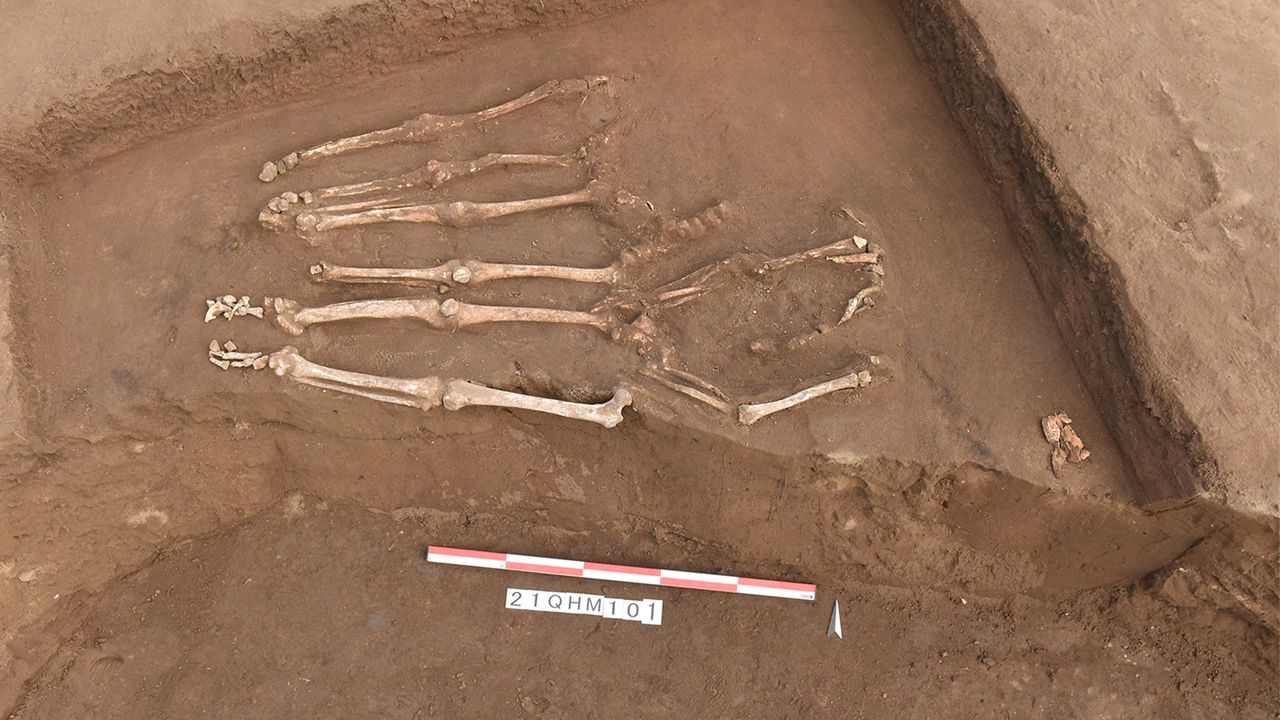 This 4,100-year-old mass burial shows the remains of women and juveniles.