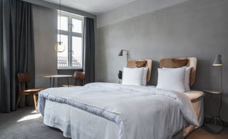 Bedroom area of hotel SP34 in Copenhagen, Denmark