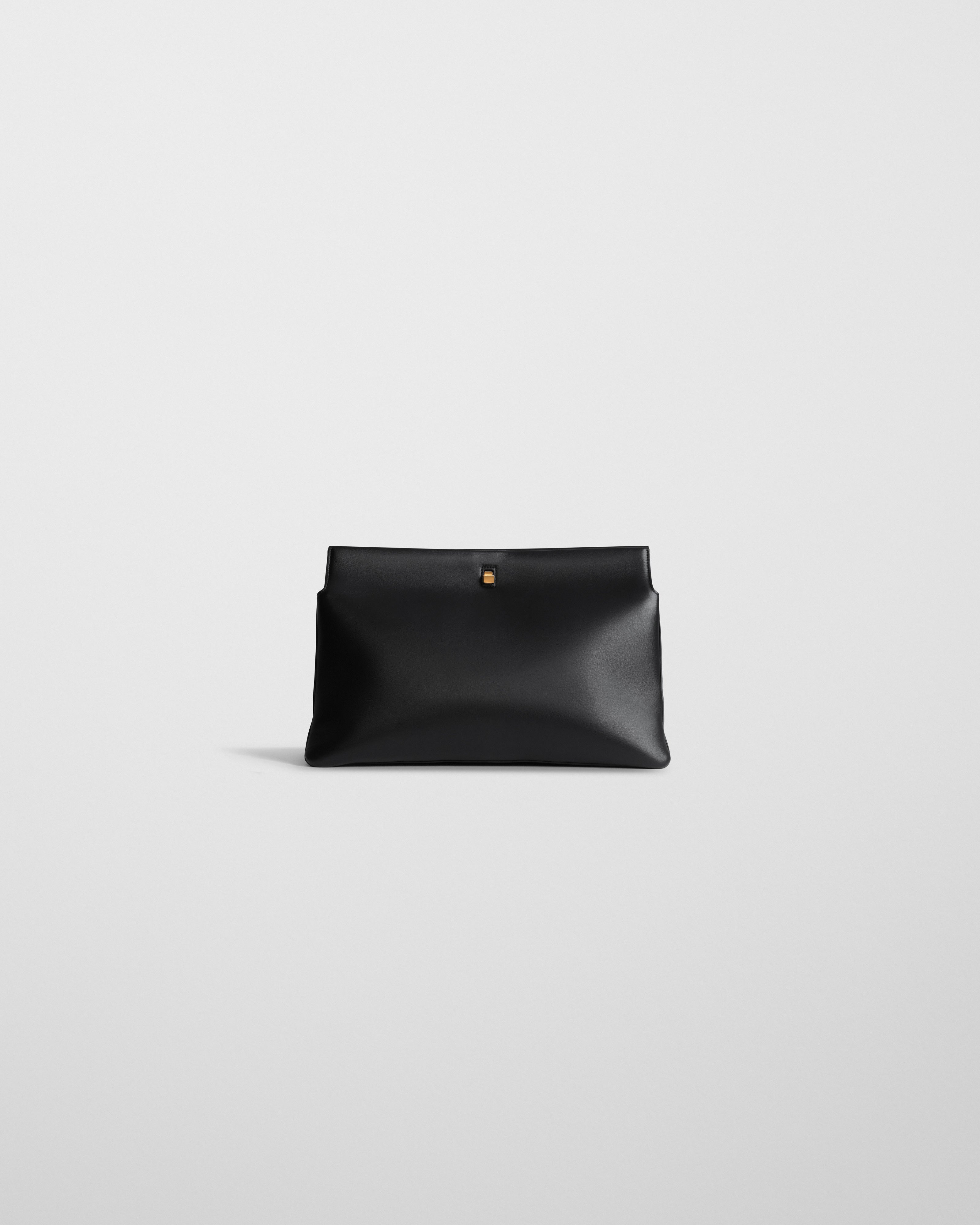 Triplex Clutch | Black Leather With Gold