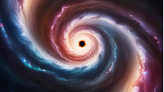 An illustration shows a cosmci tornado flowing around Sgr A* the Milky Way's central supermassive black hole