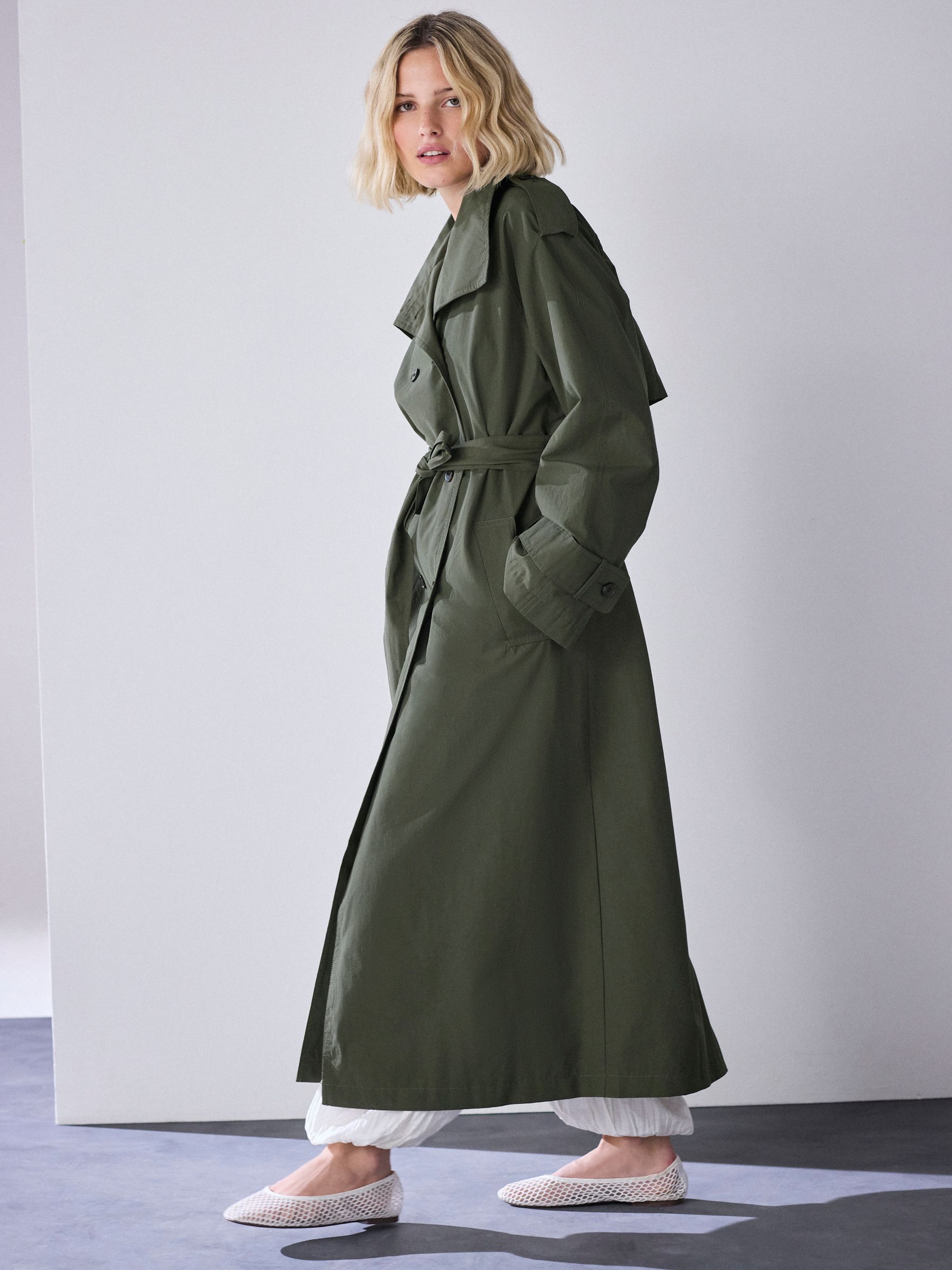 Khaki Green Shower Resistant Trench Coat - Size 6