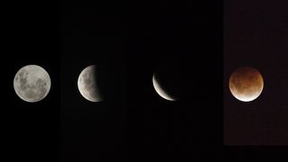 A combination of photos from the super blood Flower moon eclipse, as seen from Christchruch, New Zealand on May 26, 2021.