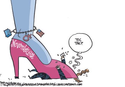 Political cartoon U.S. 2016 election Donald Trump women voters