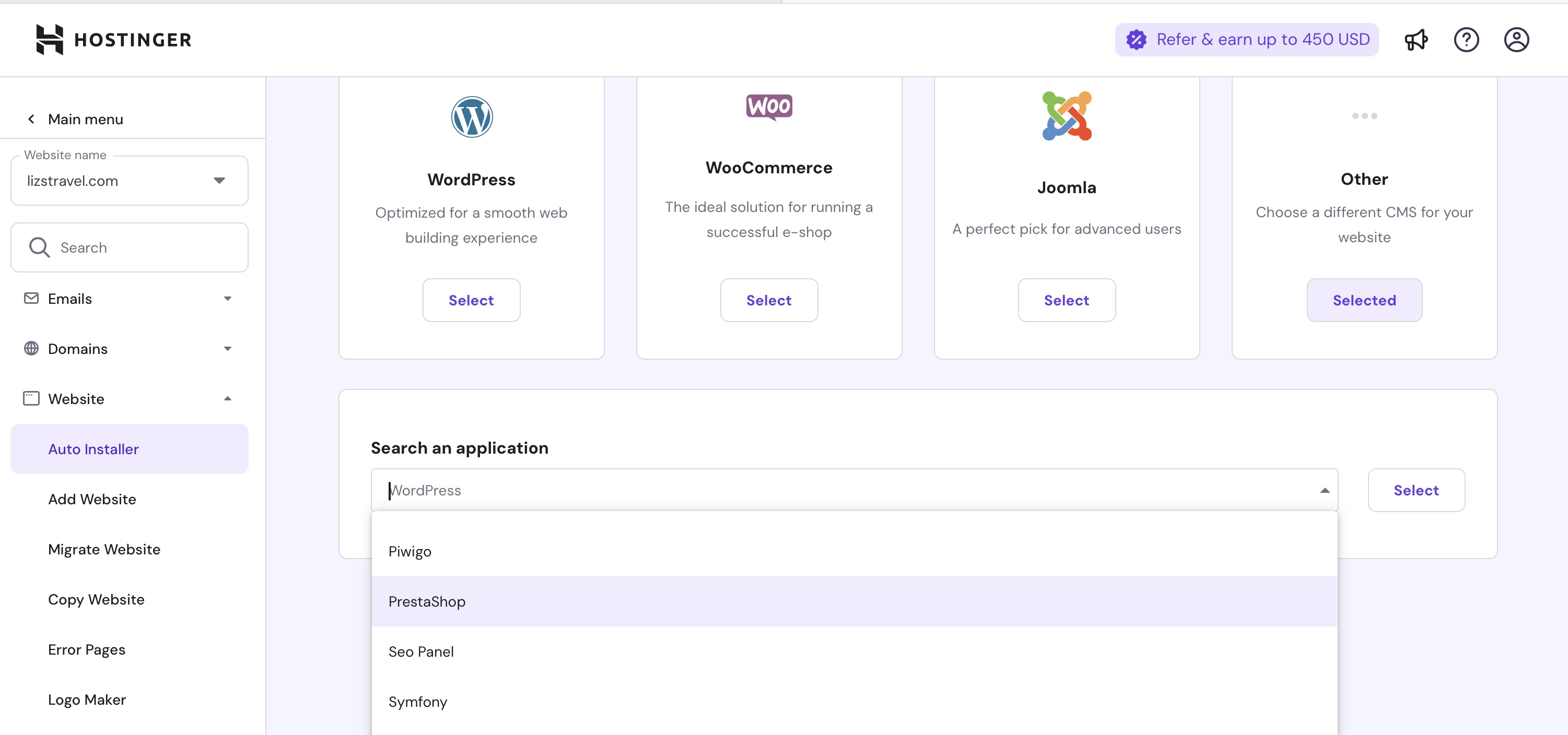 Setting up PrestaShop on Hostinger service.