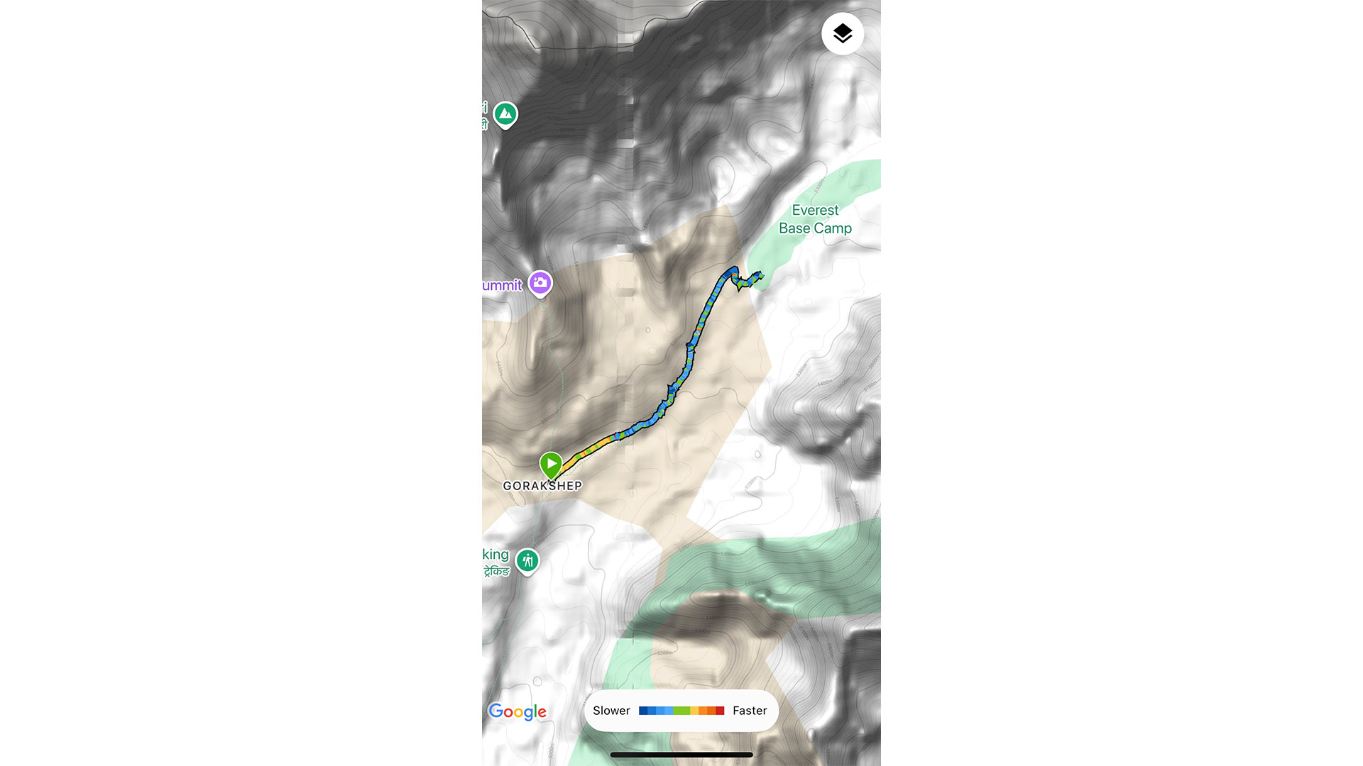 Screenshot shows route from Gorak Shep to Everest Base Camp from Garmin Fenix 8