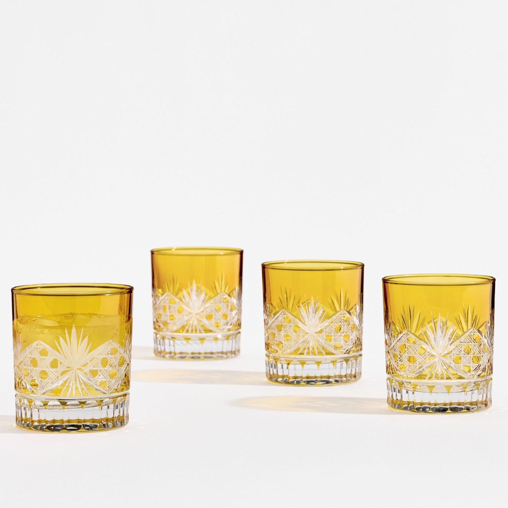 Amber cut-glass old fashioned glasses