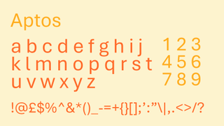 Yellow and orange text displaying the sans serif font Aptos on a cream background.