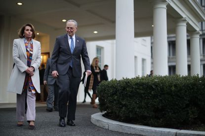 Nancy Pelosi and Chuck Schumer leave the White House