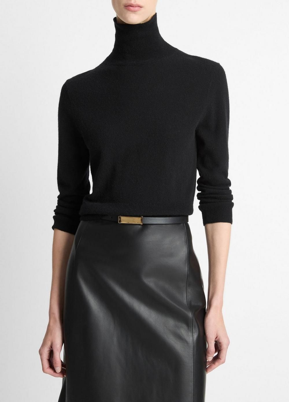 Cashmere-Silk Three-Quarter-Sleeve Mock-Neck Sweater