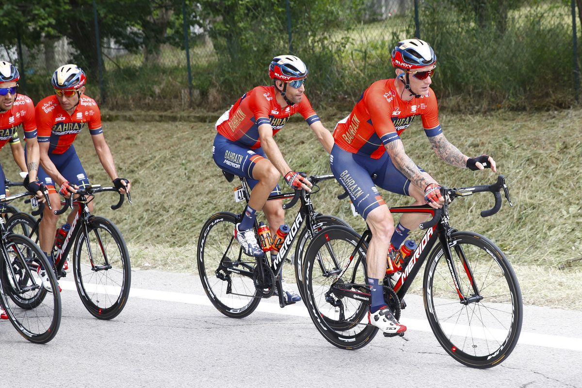 Vincenzo Nibali (Bahrain-Merida) rides in the peloton