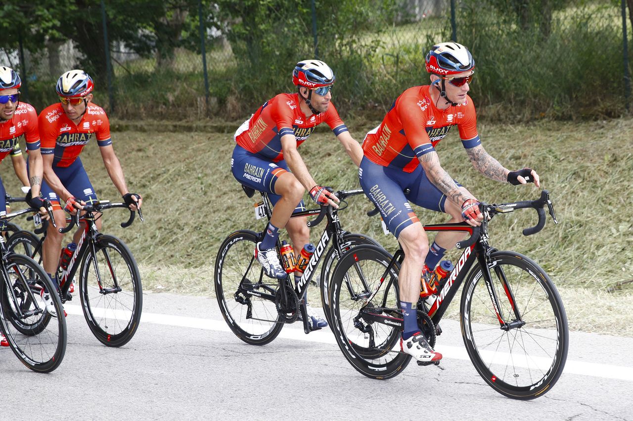 Vincenzo Nibali (Bahrain-Merida) rides in the peloton
