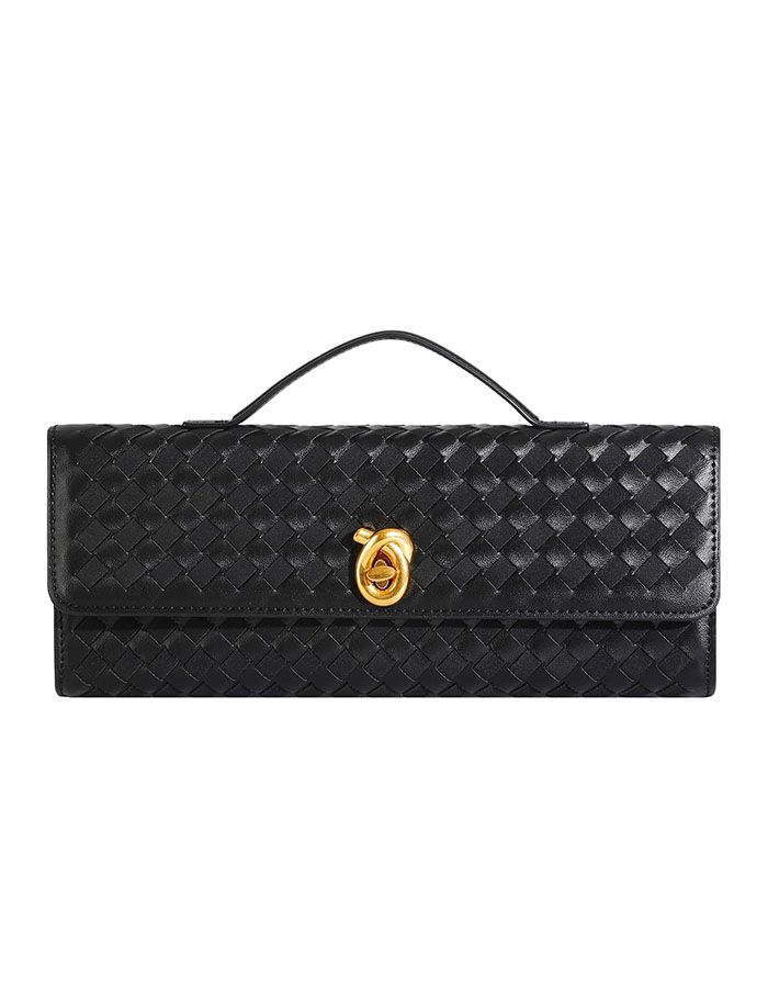 Ylyyhh Woven Clutch Purses for Women, Leather Evening Clutch, Handmade Woven Shoulder Bag Crossbody Bag (black)