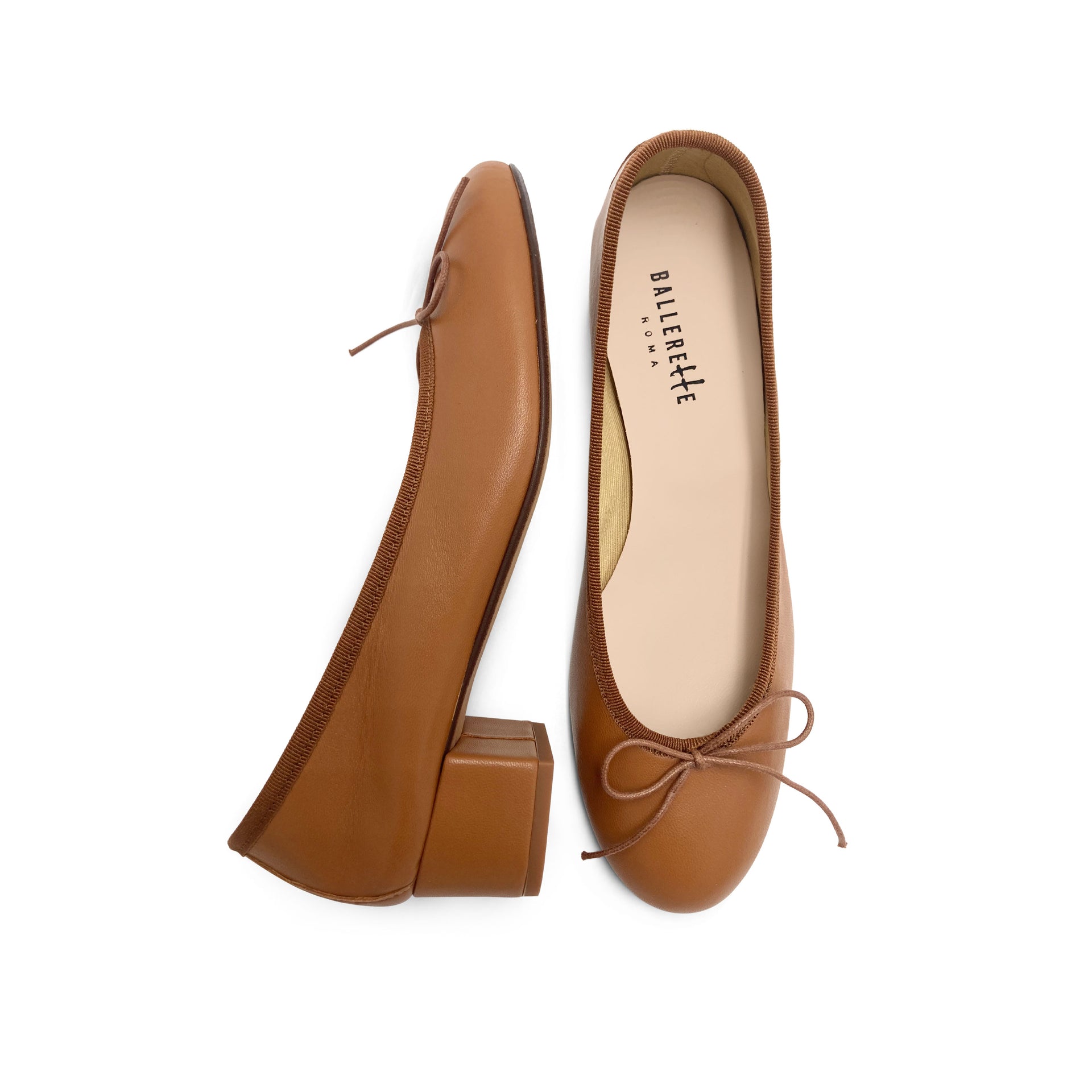 Tan Leather Ballet Flats With Heel - Us5 - It35