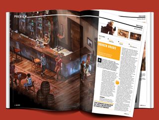 An image of a story inside PC Gamer UK's December 2022 issue, showing a preview of Broken Roads.