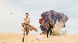 Rey, Finn and Baby-8 flee the First Order Navy (image: RL Photo Art)