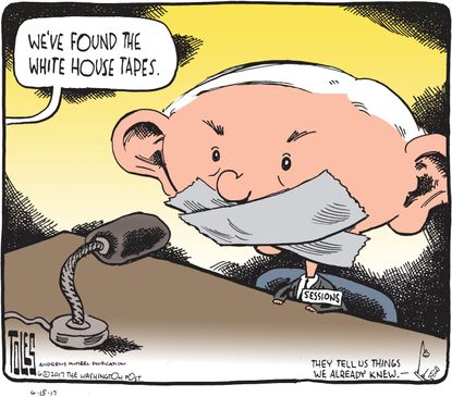 Political cartoon U.S. Jeff Sessions testimony tapes