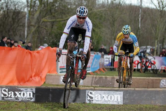 Zdenek Stybar and Rob Peeters opted to bunny hop the barriers in Bredene