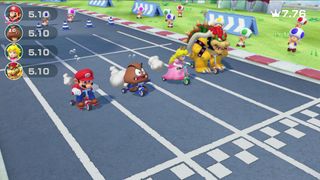 A screenshot showing a race in Super Mario Party