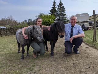 Peter Wright with Shetland ponies and his colleague Shona in The Yorkshire Vet
