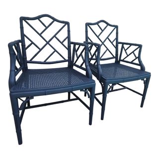 Chairish, 1970s Vintage Pair Faux Bamboo Chippendale Chairs Cane Seats