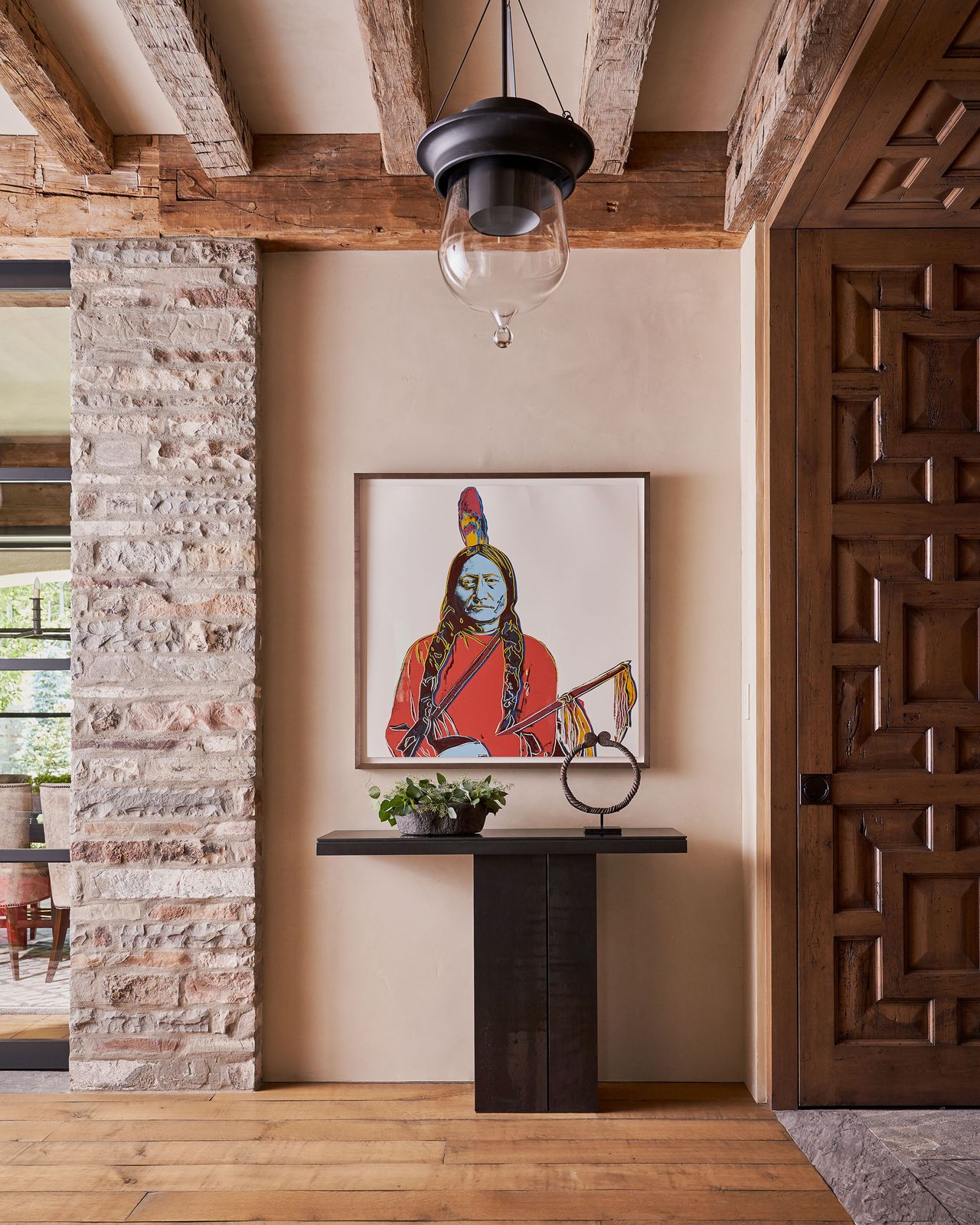 Wooden carved door, Native American painting