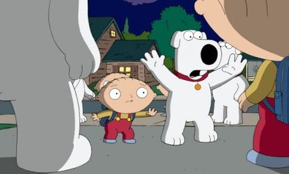 In Sunday's controversial episode of "Family Guy," a time-traveling Stewie and Brian ensure that the 9/11 attacks happen in order to prevent an even-worse nuclear civil war.