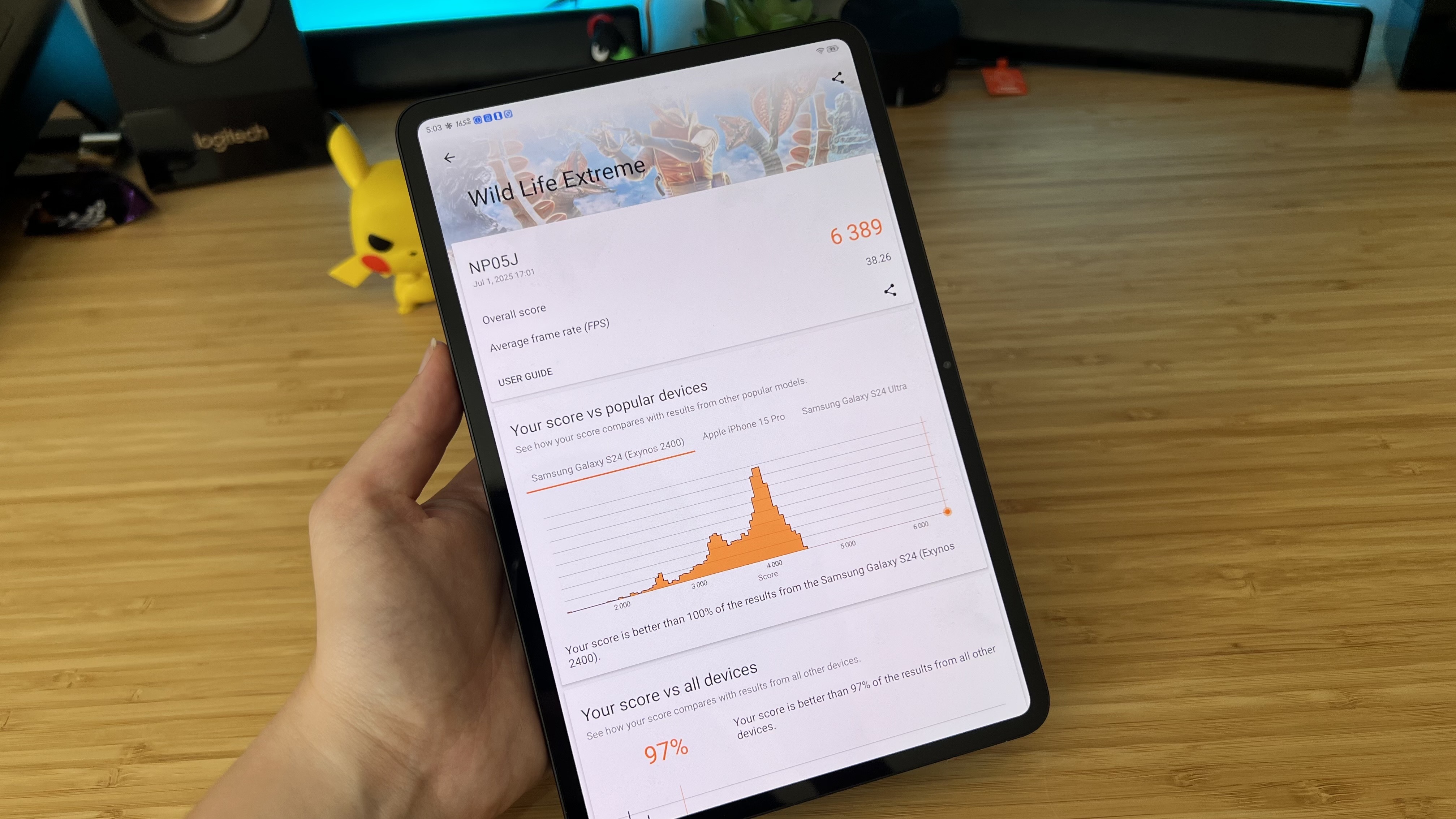 RedMagic Astra gaming tablet showing 3D Mark Wild Life Extreme benchmark results